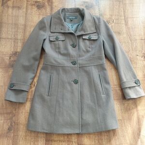 Creme Gray Charcoal Kenneth Cole Wool Blend Women's Coat Long Elegant M S